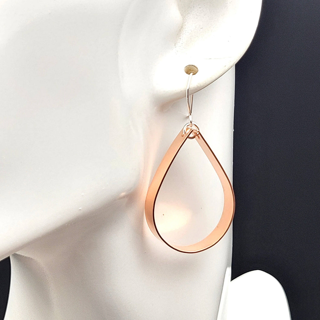 Shiny Copper Teardrop Hoop Earrings