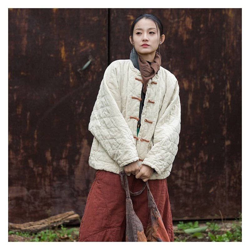 Diamond Quilted Button-Up Cotton Jacket