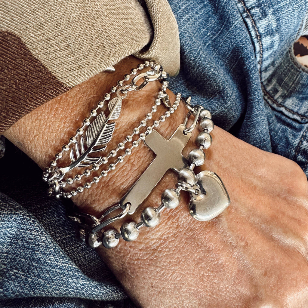 Brushed Stainless Steel Heart Charm Bracelet 