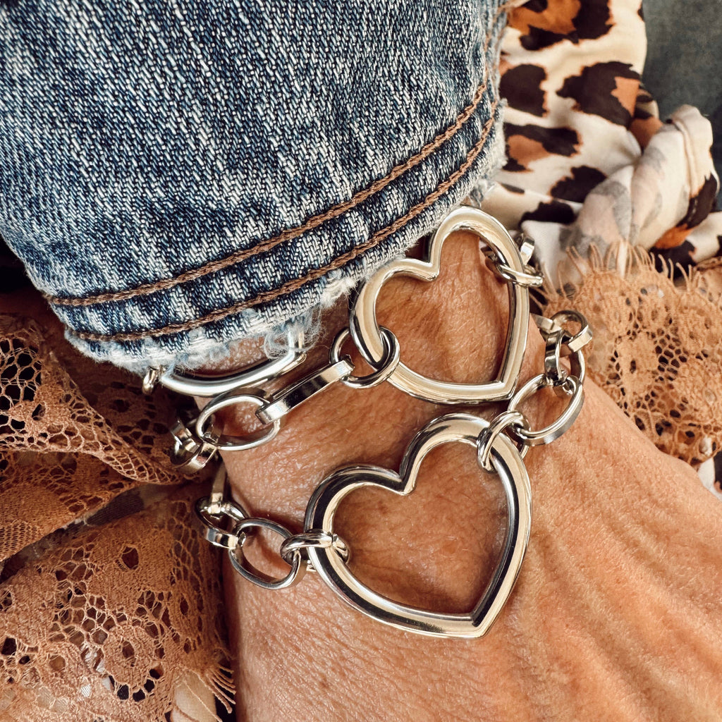 Chunky Open Heart Charm Bracelet