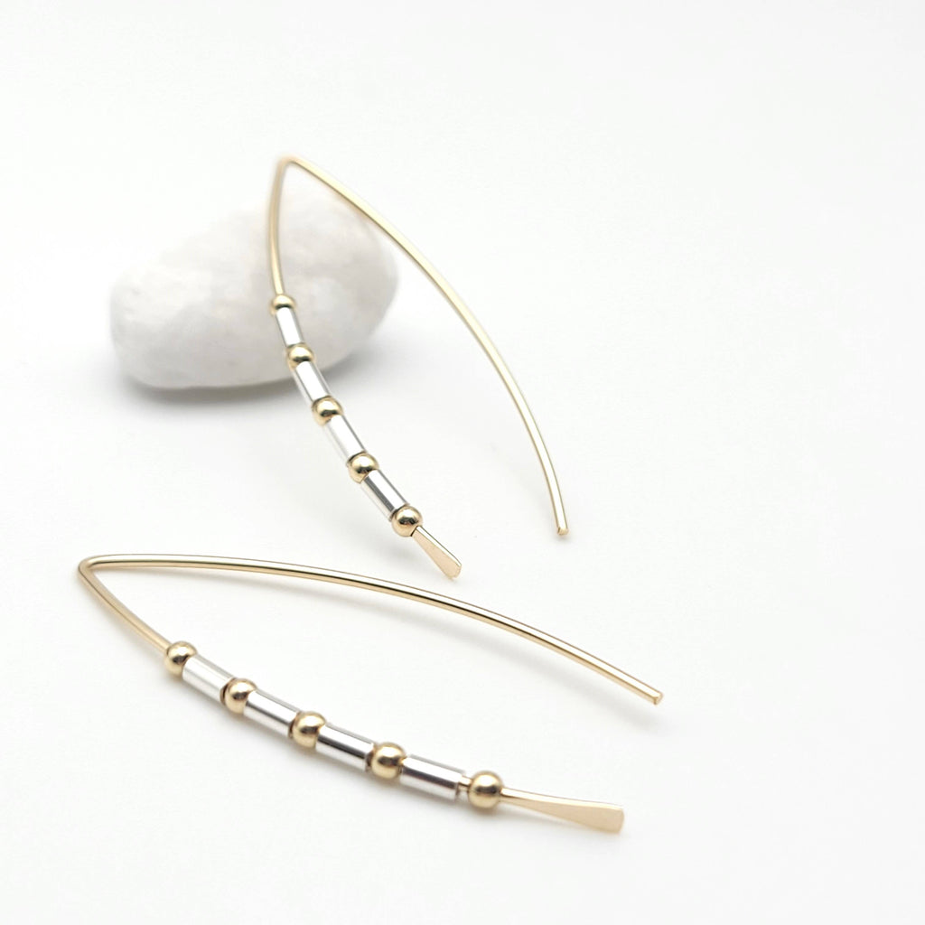 14k Gold and Sterling Silver Open Hoop Threader Earrings