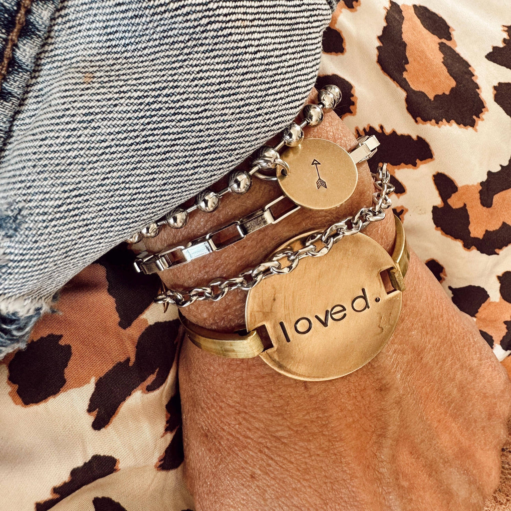 Hand Stamped LOVED Brass Bangle