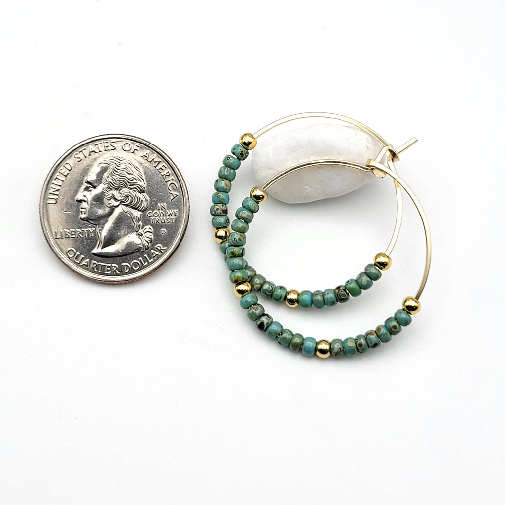 14k Gold Filled Hoops with Turquoise Picasso beads