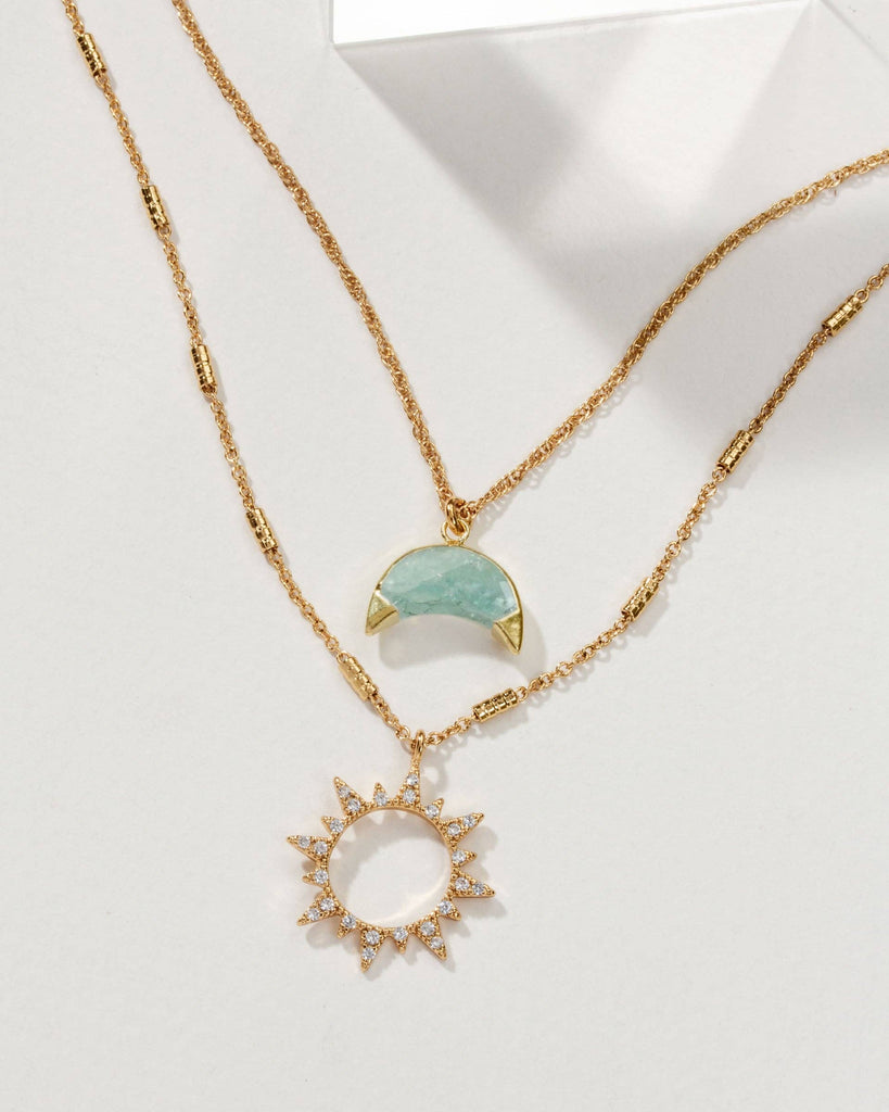 Live by the Sun, Love by the Moon Necklace Set- Aquamarine