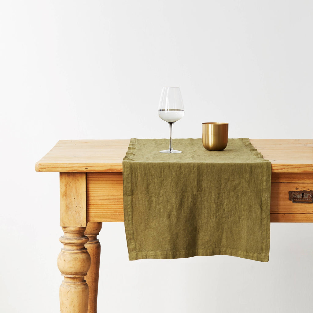 Martini Olive Linen Table Runner