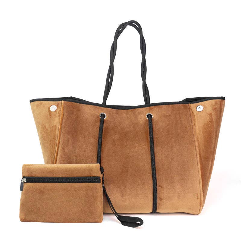 The Aniella Large Neoprene Tote - Brown Velvet