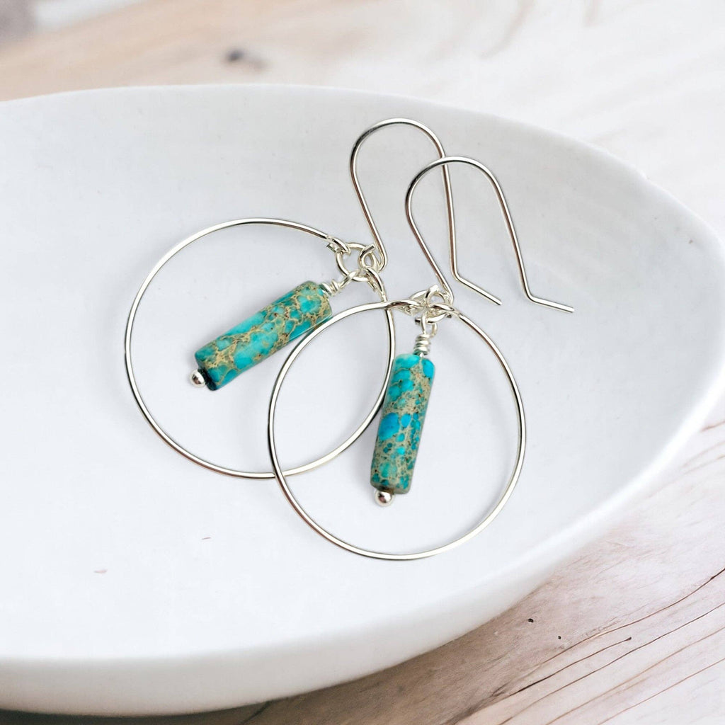 Sterling Silver Hoop Earrings with Turquoise