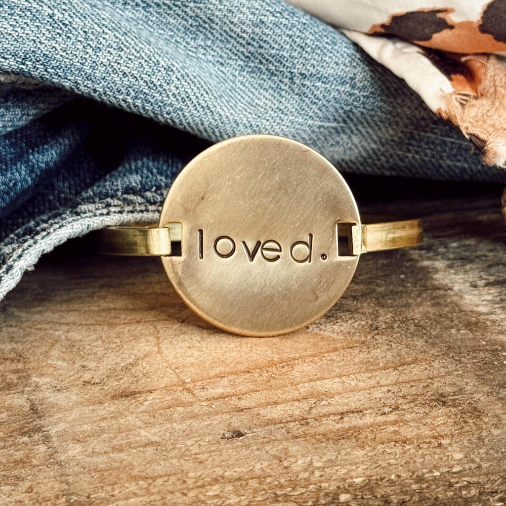 Hand Stamped LOVED Brass Bangle