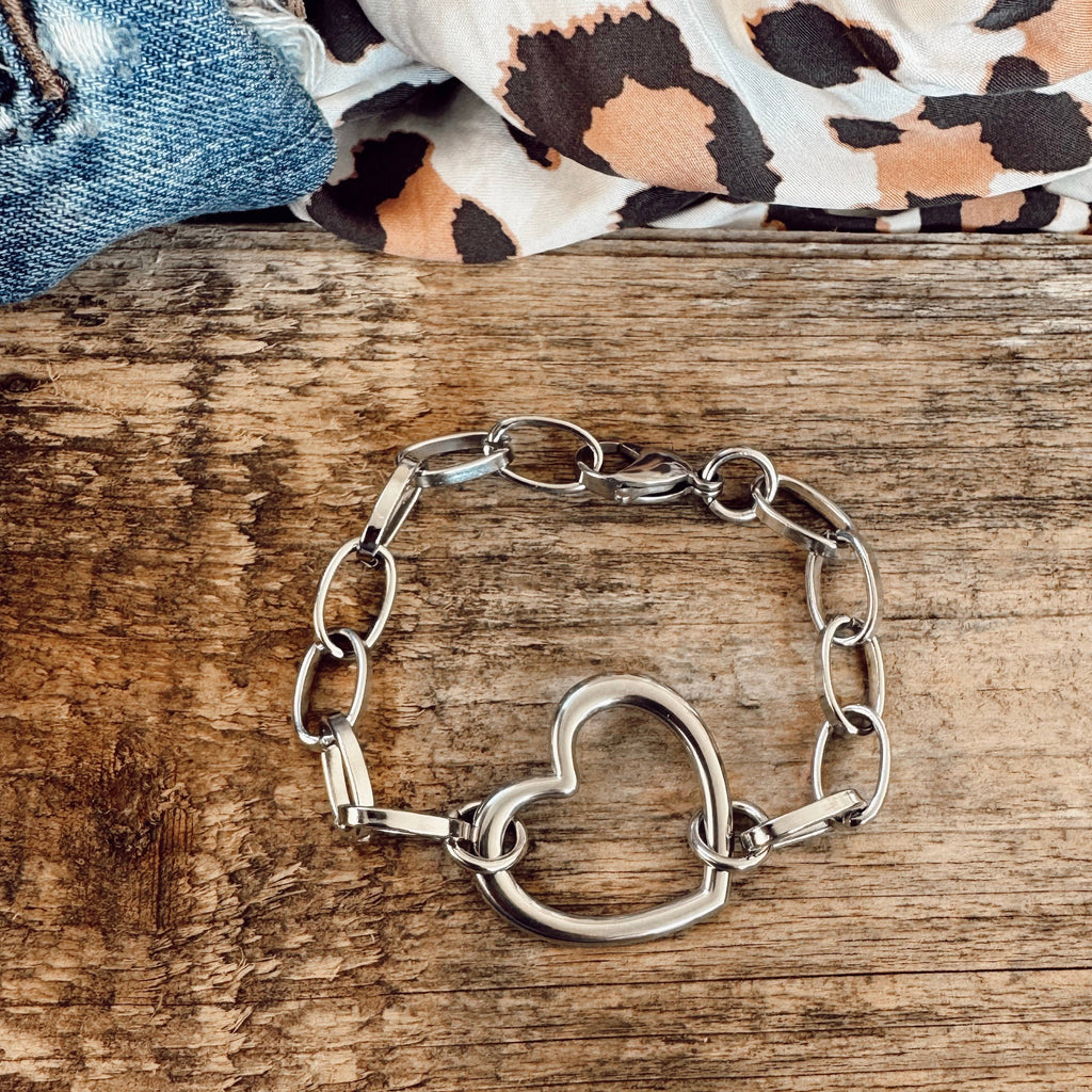 Chunky Open Heart Charm Bracelet