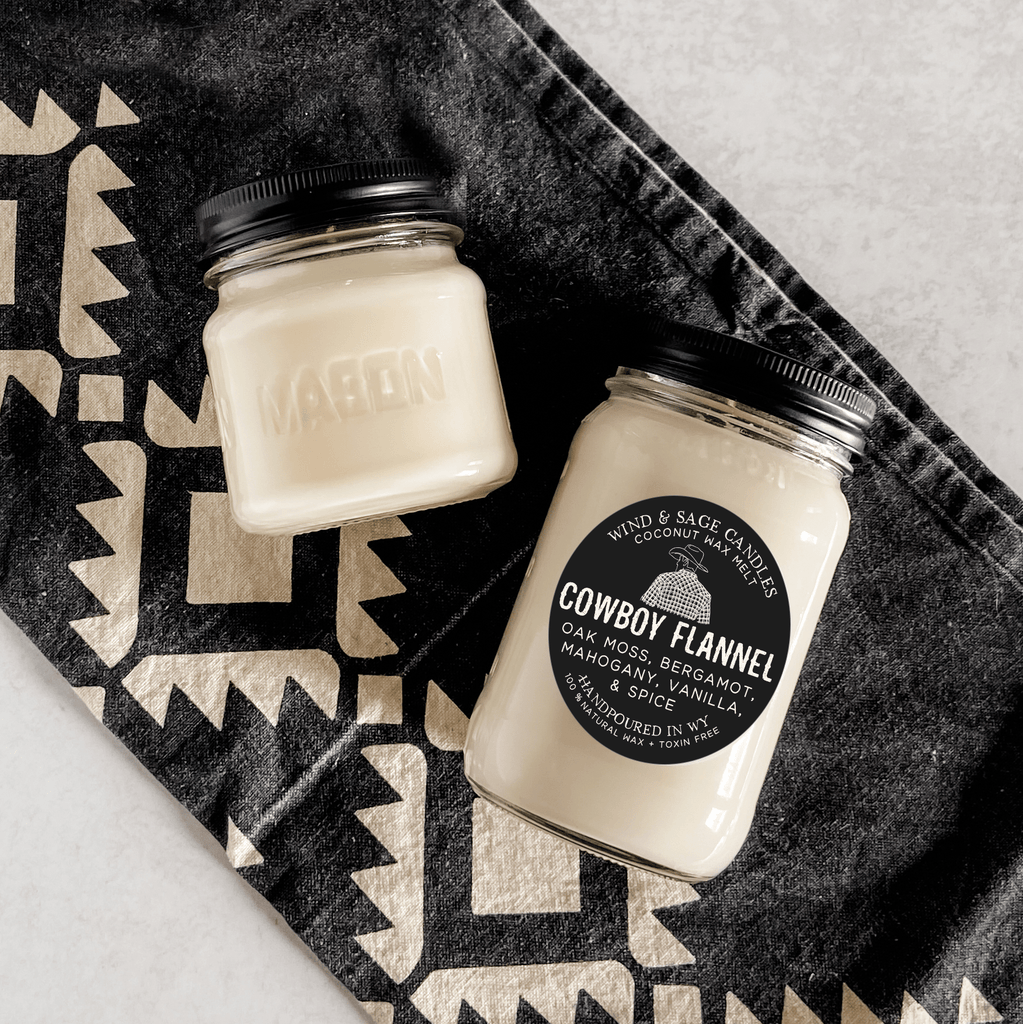 Cowboy Flannel Mason Jar Candle, 100% Natural Wax