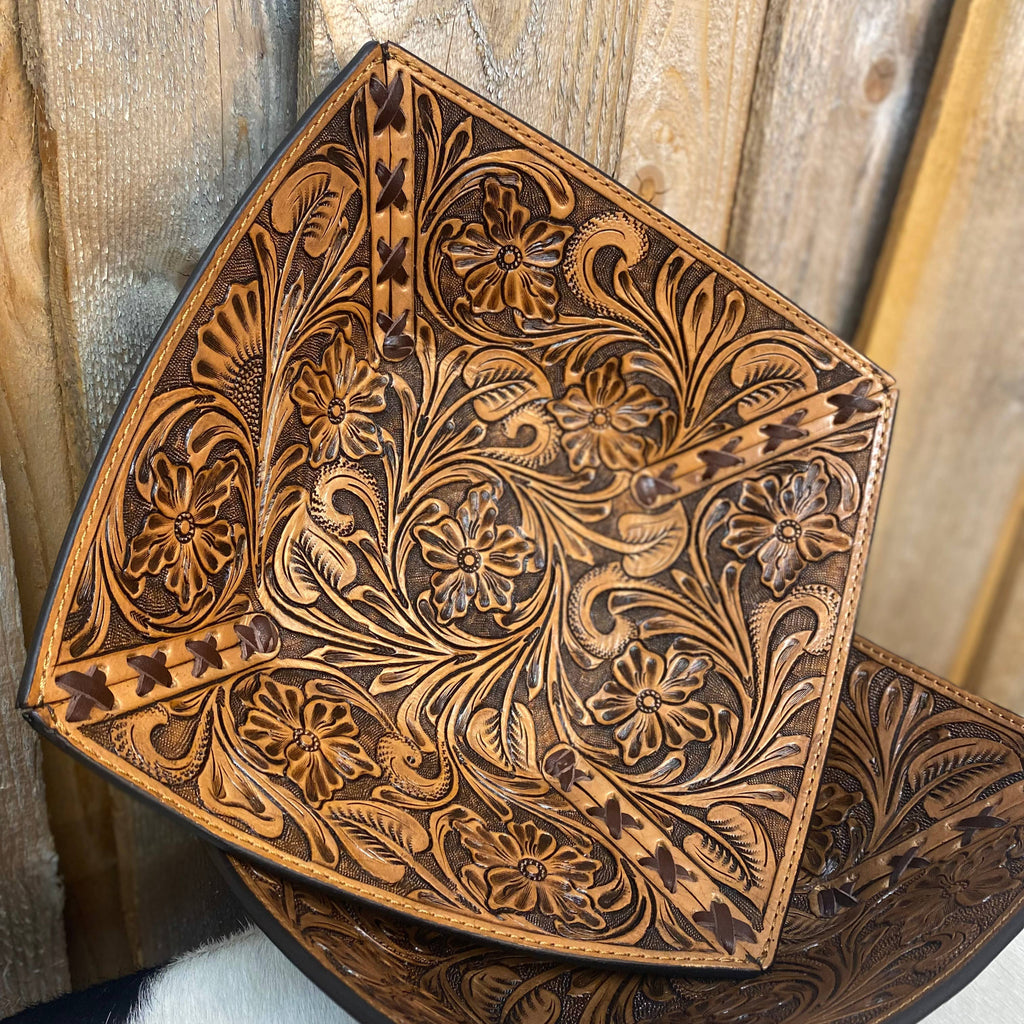 Tooled Leather Floral Bowl 
