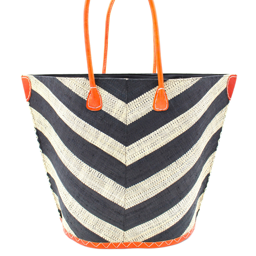 Wide Stripe Chevron Large Straw Tote Bag