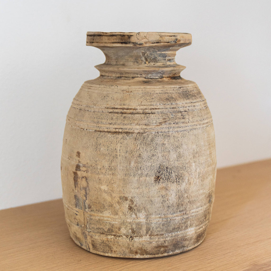 Antique Neutral Wooden Vase