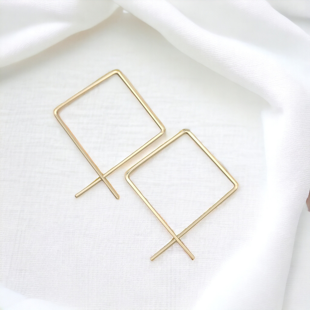 Gold Filled Square Geometric Hoops