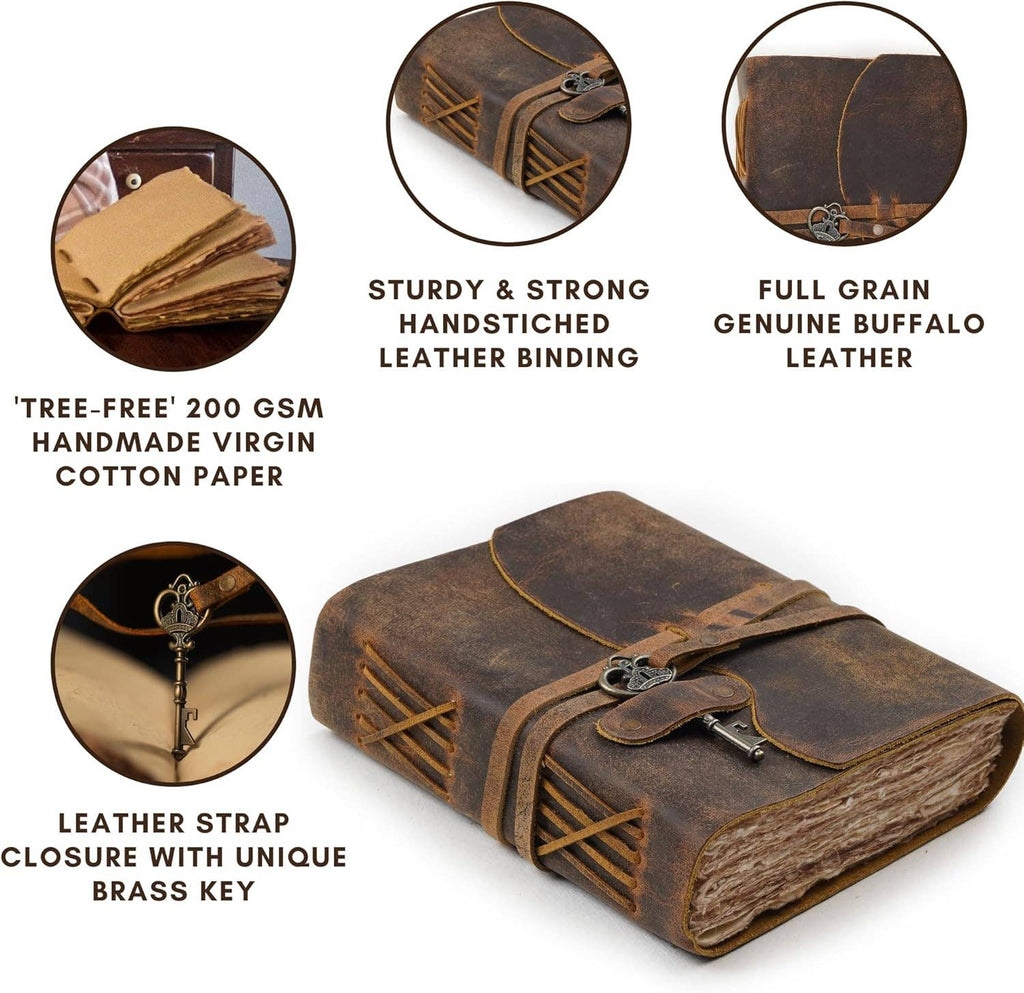 Vintage Journal Retro Travel Diary an Exclusive Handmade Paper Notebook with Key Leather Bound Book Of Shadows Hocus Pocus for Man and Women