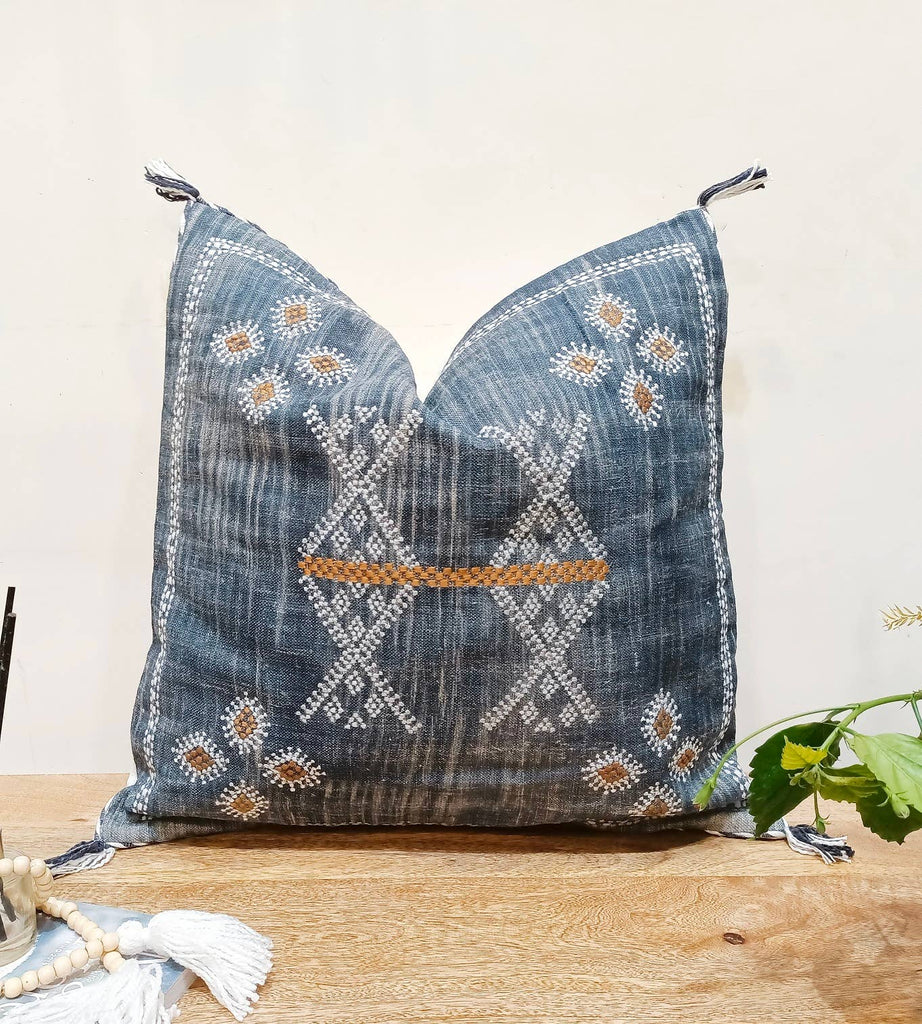 Boho Embroidered Linen Pillow