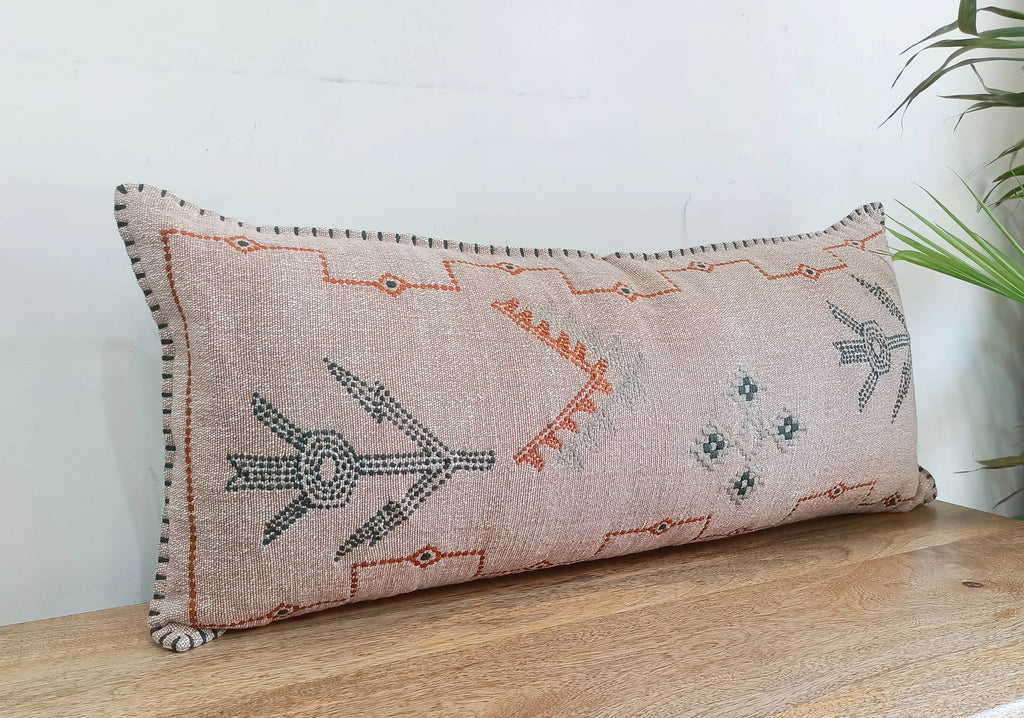 Boho Embroidered Lumbar Pillow