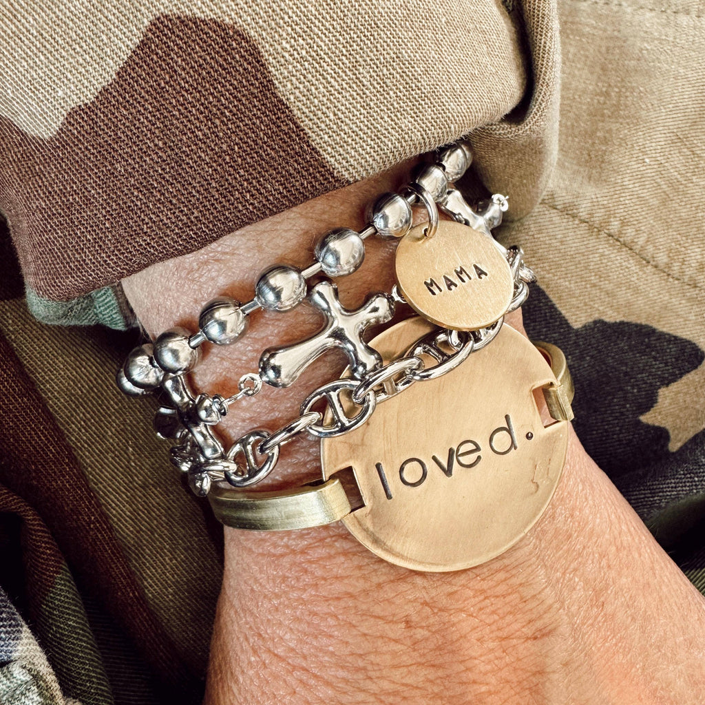 Hand Stamped LOVED Brass Bangle
