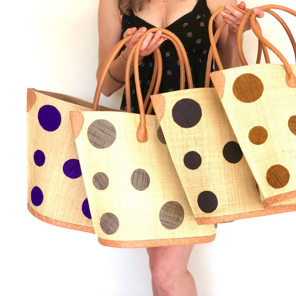 Polka Dot Straw Tote Bag