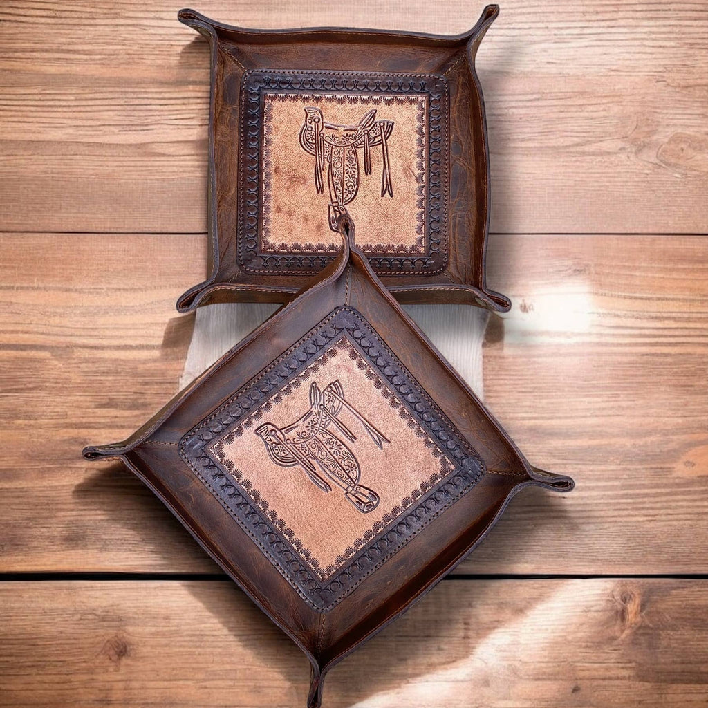 Mini Tray Brown Leather Saddle Horse