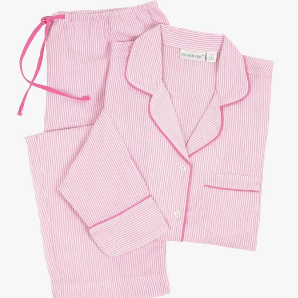 Pink Seersucker Long Sleeve Pajamas