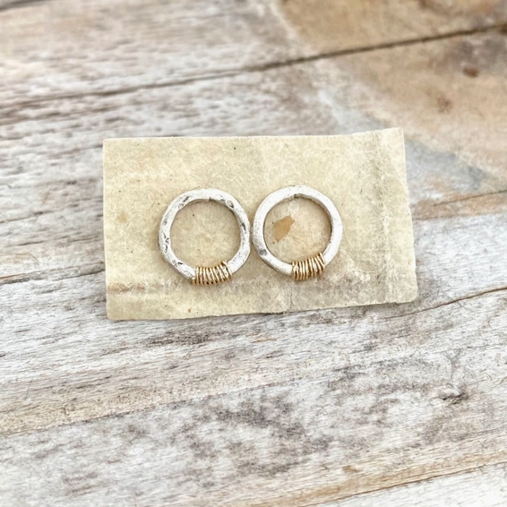 Wire Wrapped Circle Stud Earrings