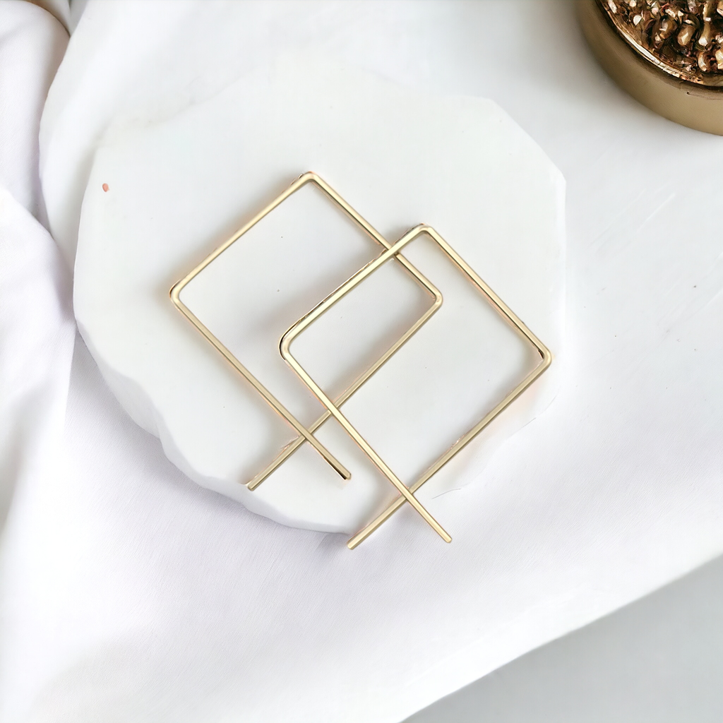 Gold Filled Square Geometric Hoops