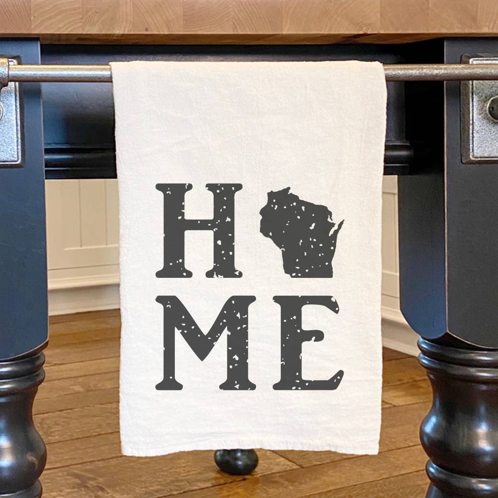 Distressed Home w/ State - Custom Tea Towel