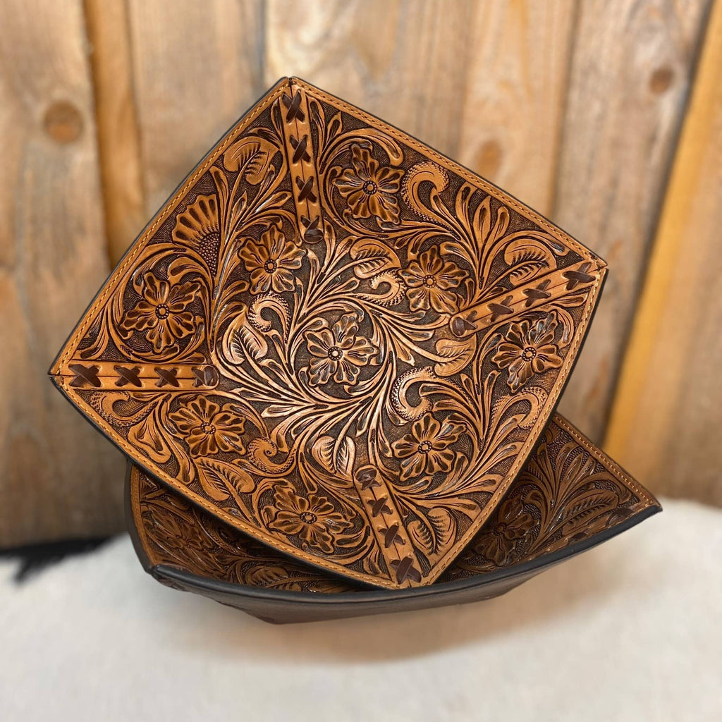 Tooled Leather Floral Bowl 