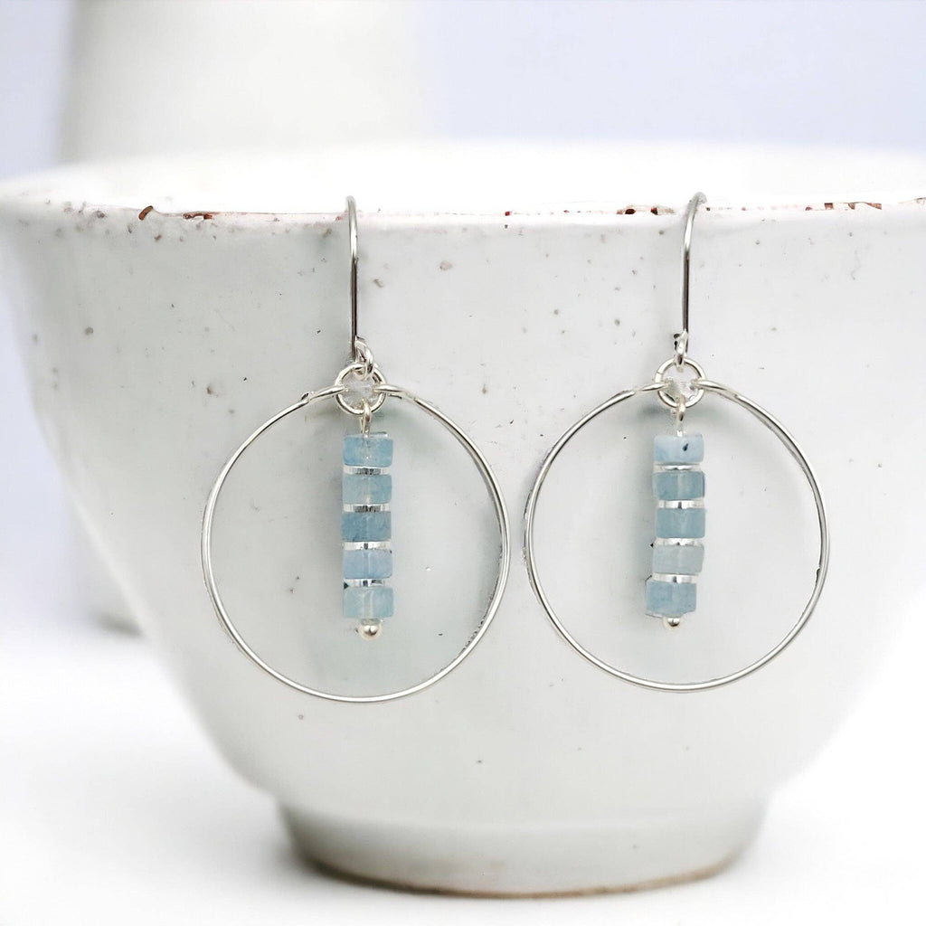 Sterling Silver Hoops with Aquamarine Dangle