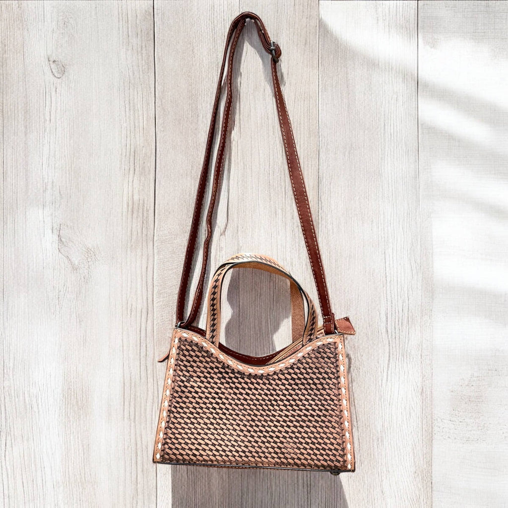 Basketweave Tooled Leather Crossbody Bag 
