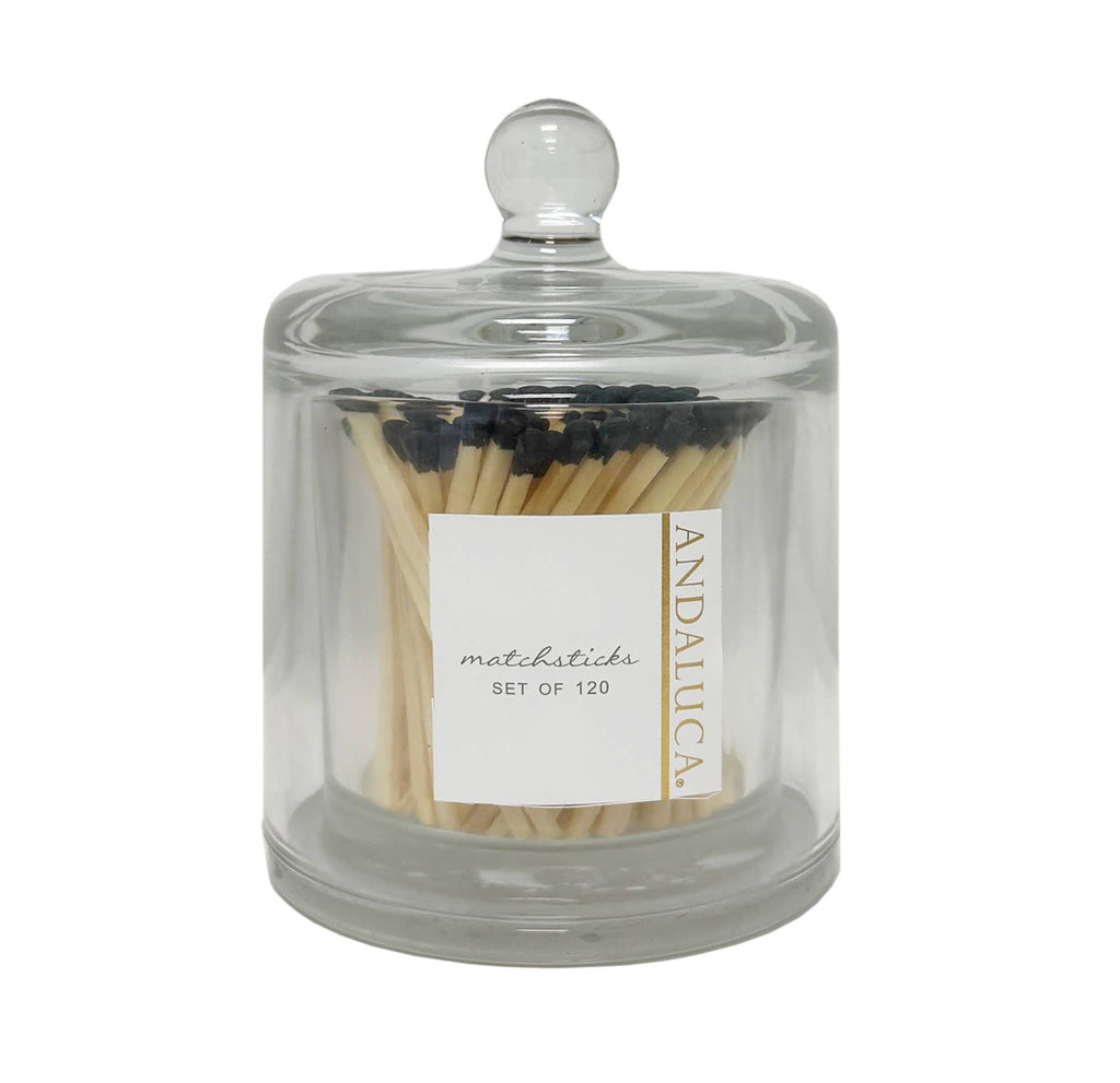 Glass Jar with Lid & 120 Wooden Black Matches