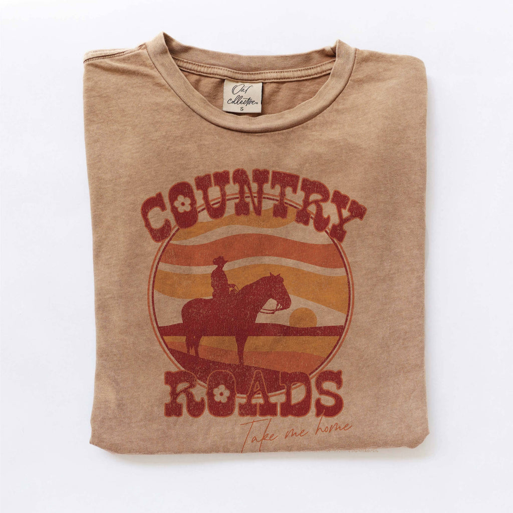 "Country Roads Take Me Home" Mineral Washed Graphic Top