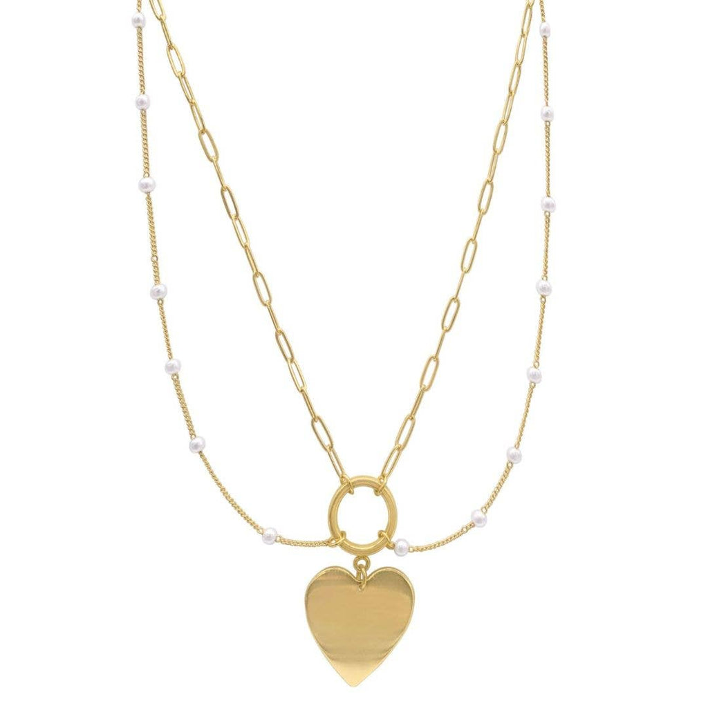 Mixed Chain Draped Pearl Heart Necklace