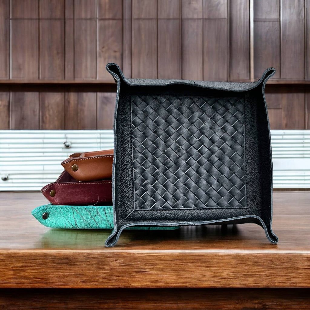 Black Basketweave Leather Tray