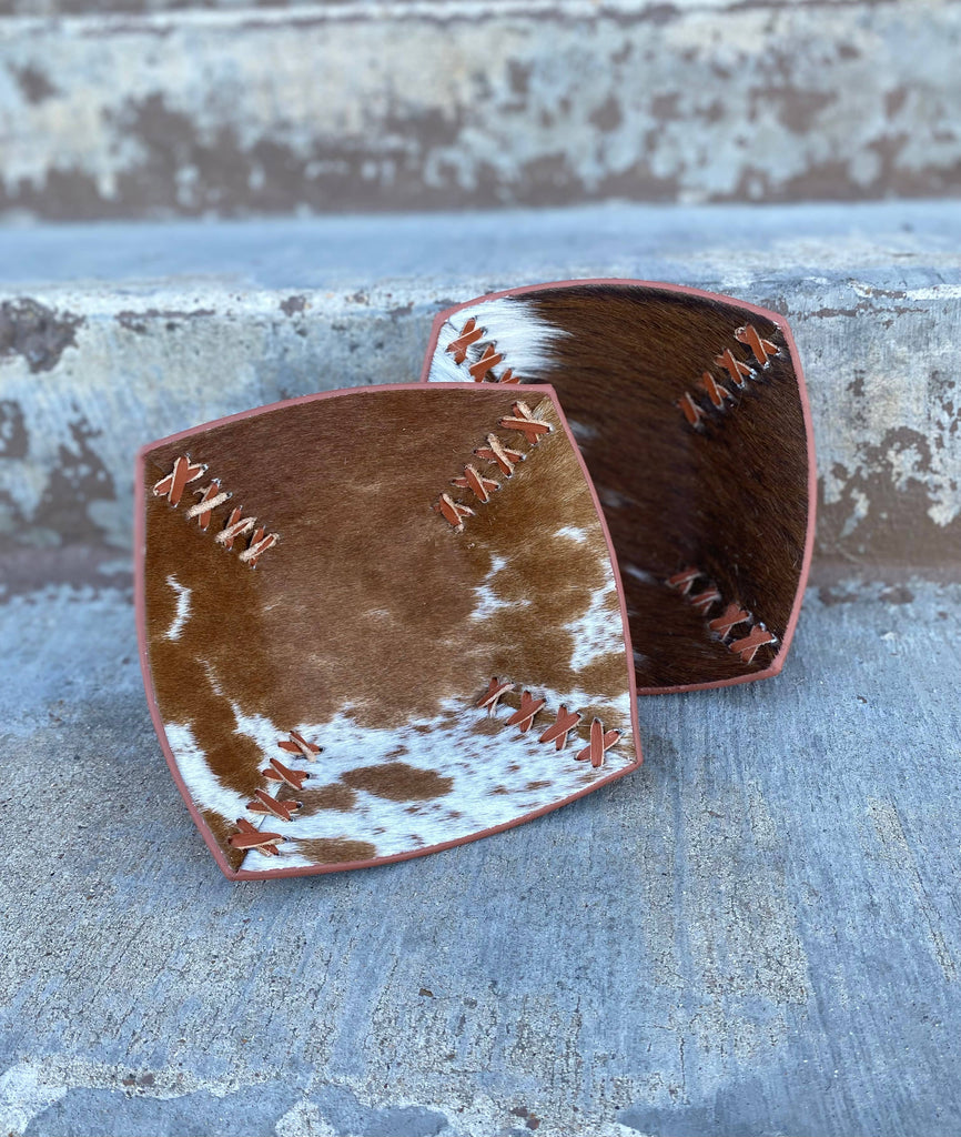 Small Tan Leather Reversible Bowl    