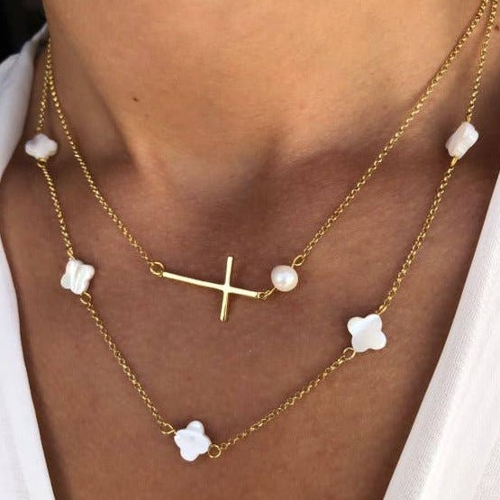 Sideways Cross Necklace, Tiny Crosses Necklace