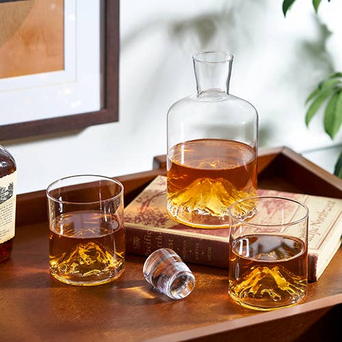 Mountain Themed Crystal Decanter & Tumblers Set