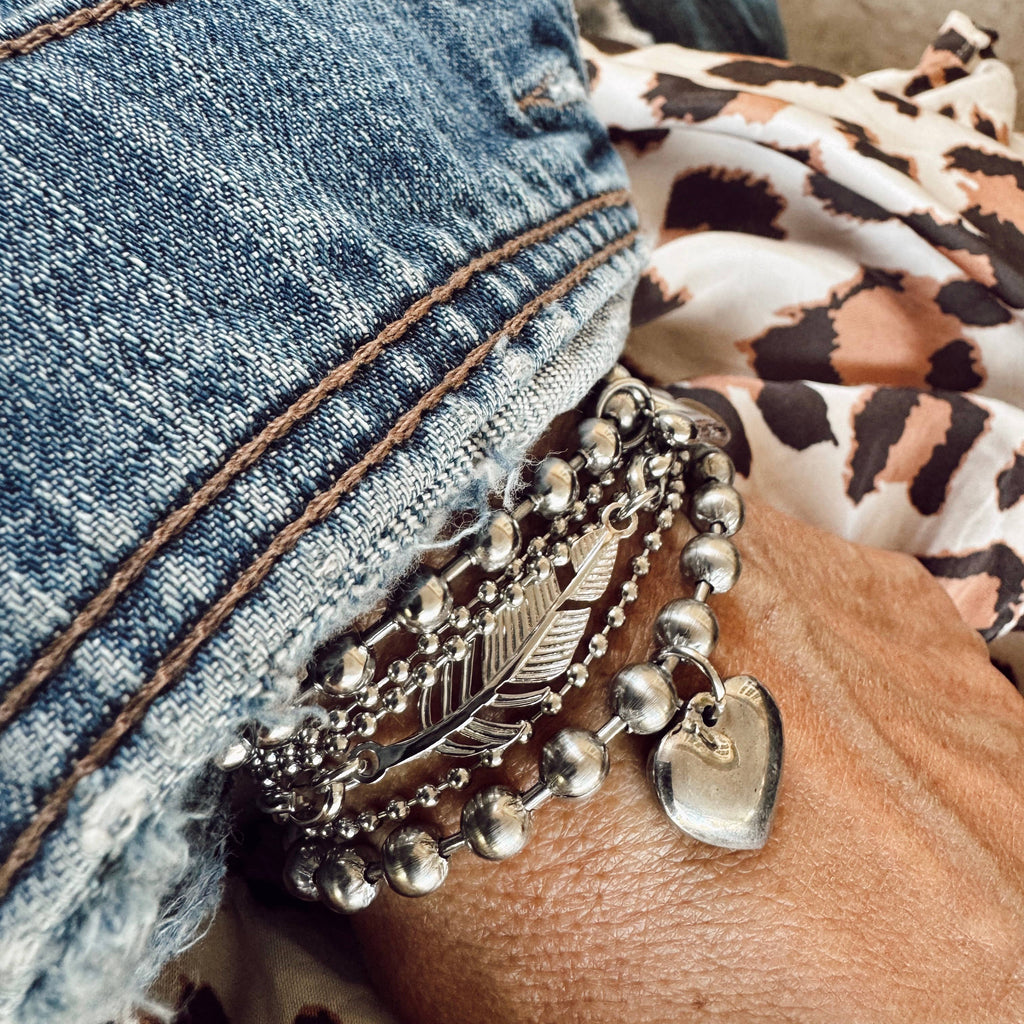 Brushed Stainless Steel Heart Charm Bracelet 