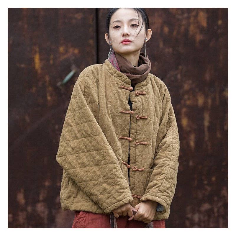 Diamond Quilted Button-Up Cotton Jacket