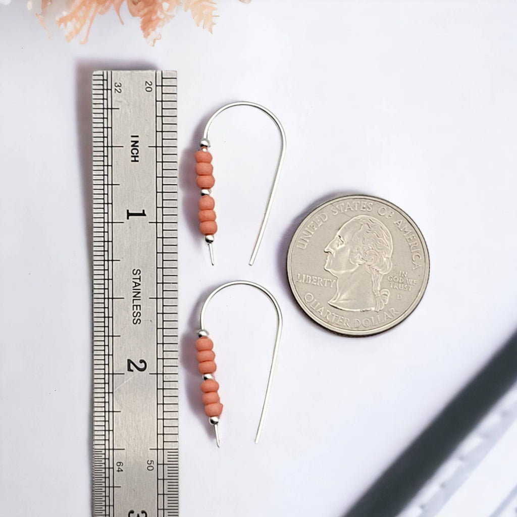 Sterling Silver Threader Earrings with Peach Coral Seed Bead