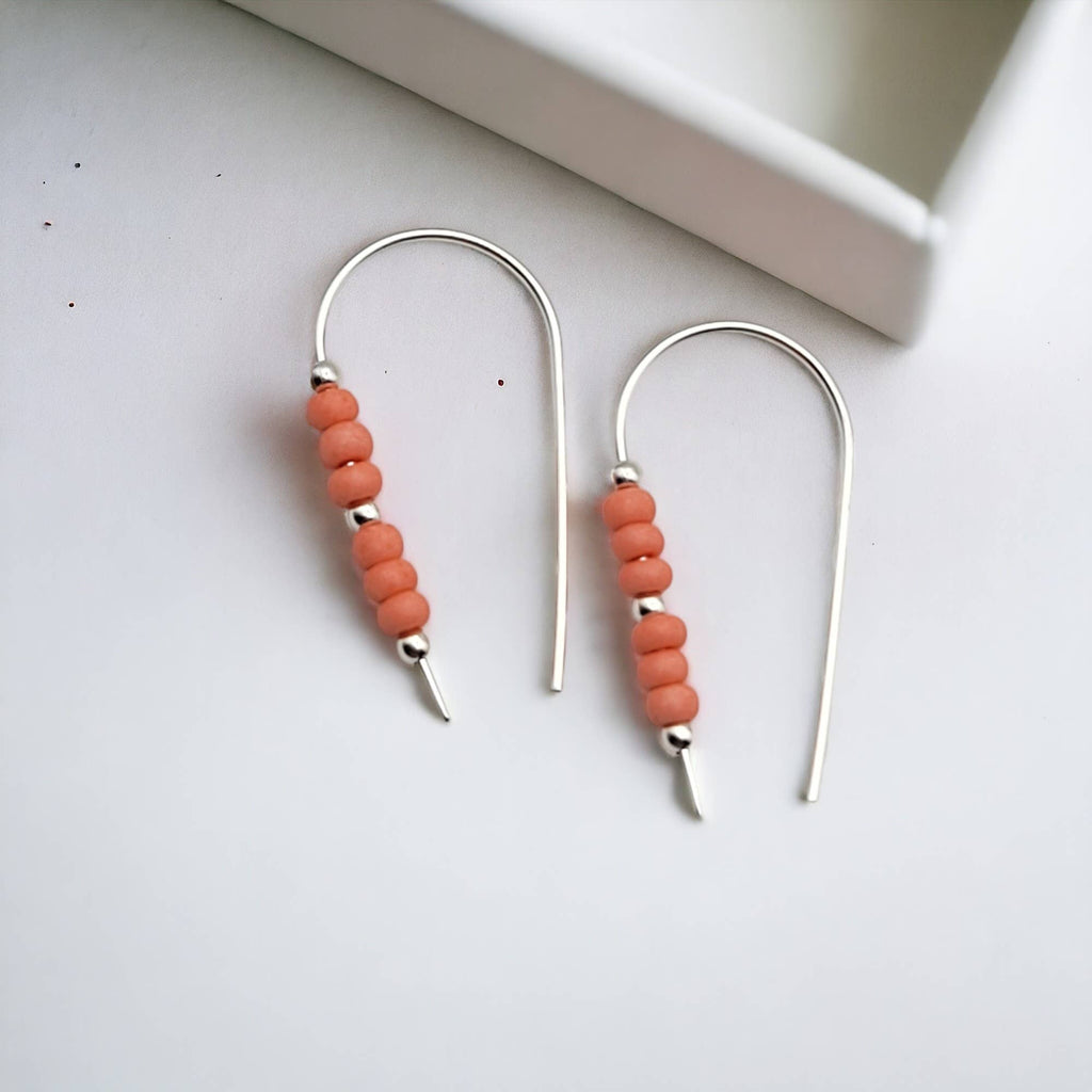 Sterling Silver Threader Earrings with Peach Coral Seed Bead