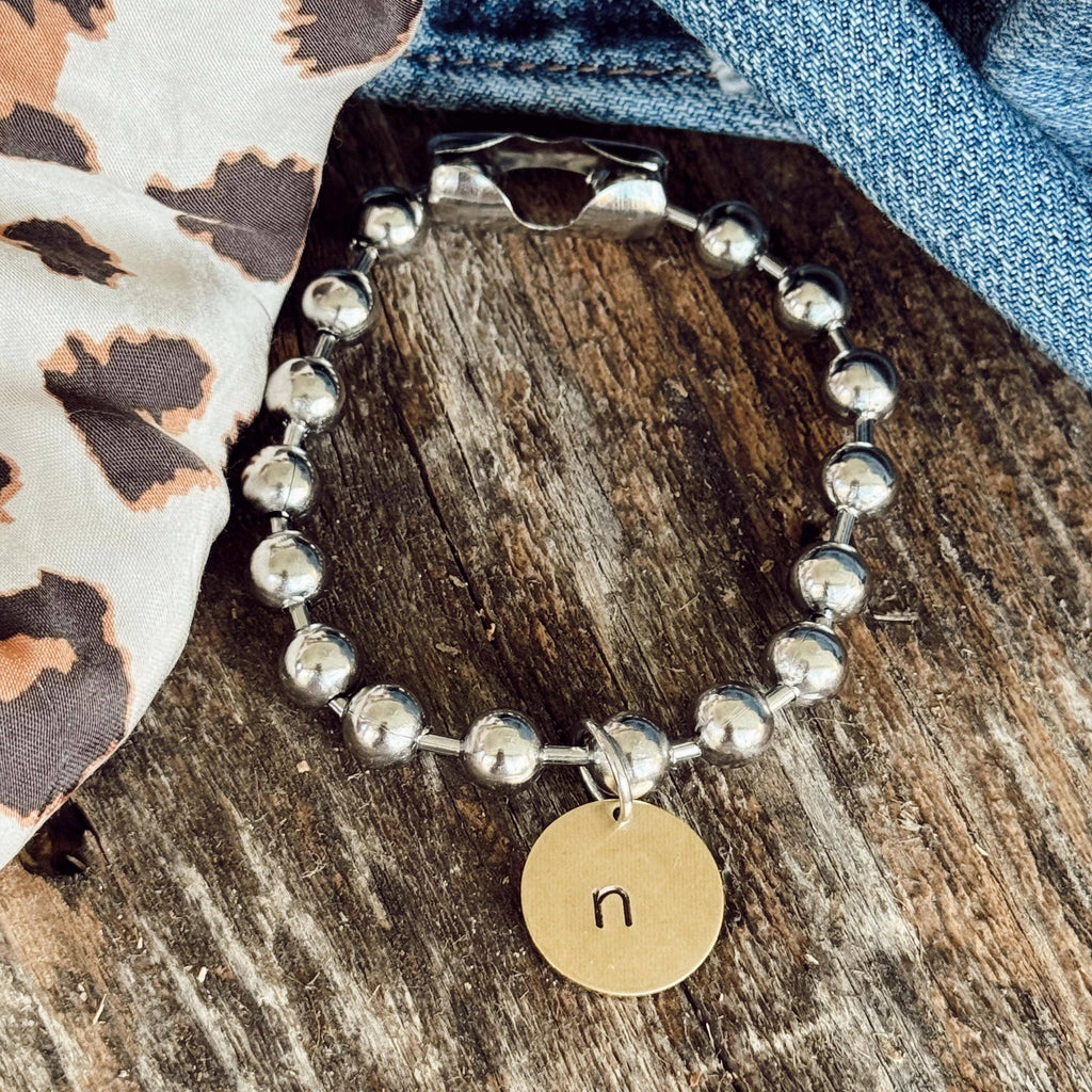 Hand Stamped Initial Ball Chain Bracelet