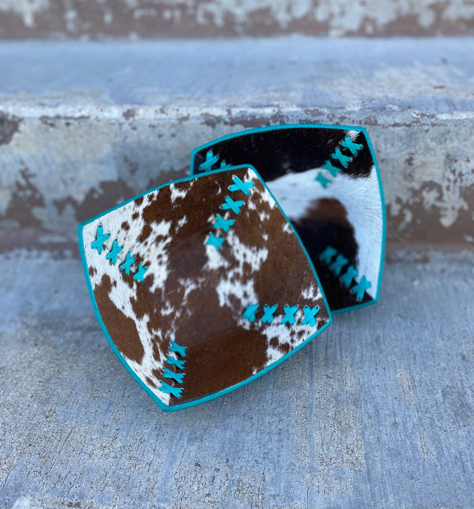 Small Turquoise Leather Reversible Floral Bowl 