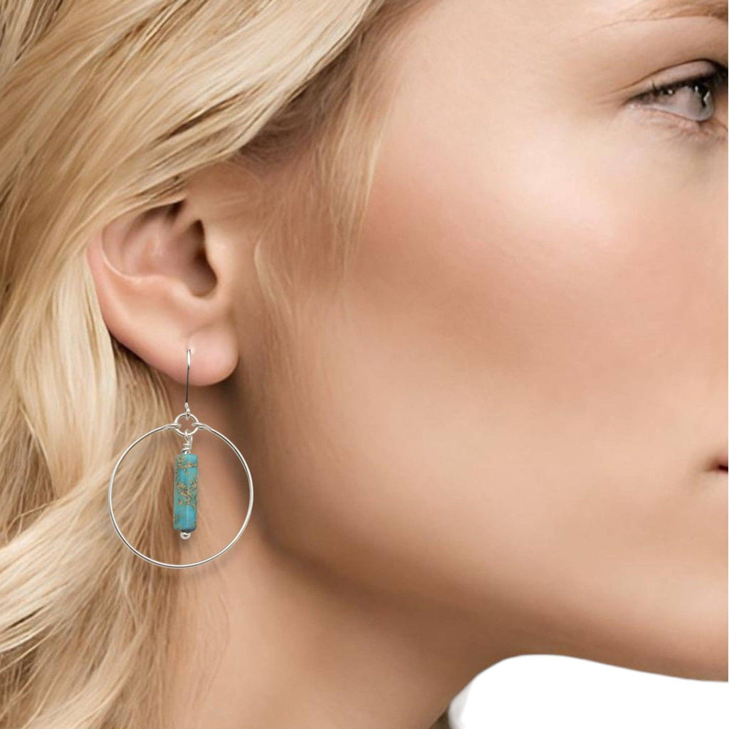 Sterling Silver Hoop Earrings with Turquoise