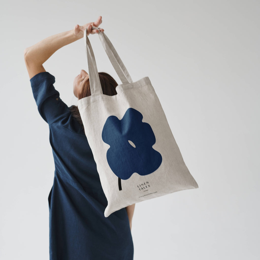 Tote Bag with Flax Flower Print