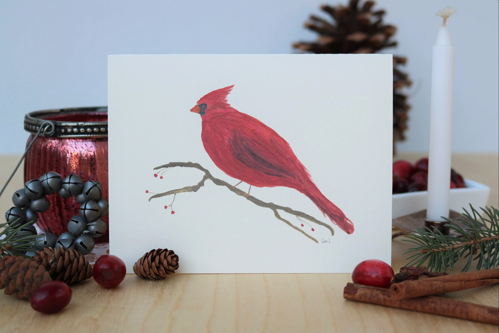 Watercolor card of a cardinal