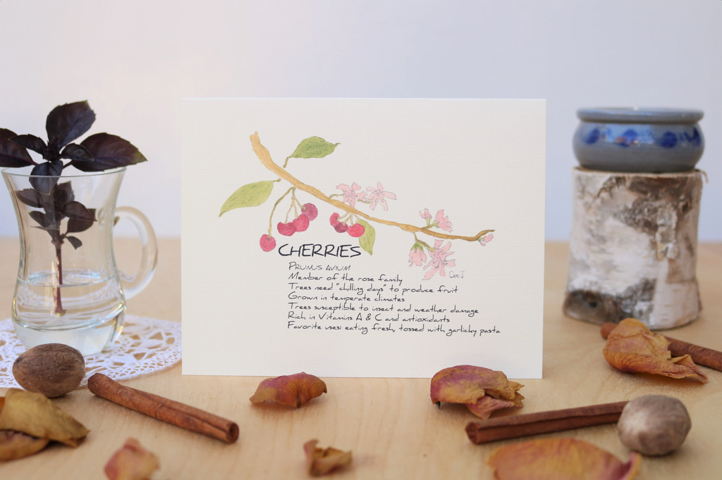 Watercolor card of cherries
