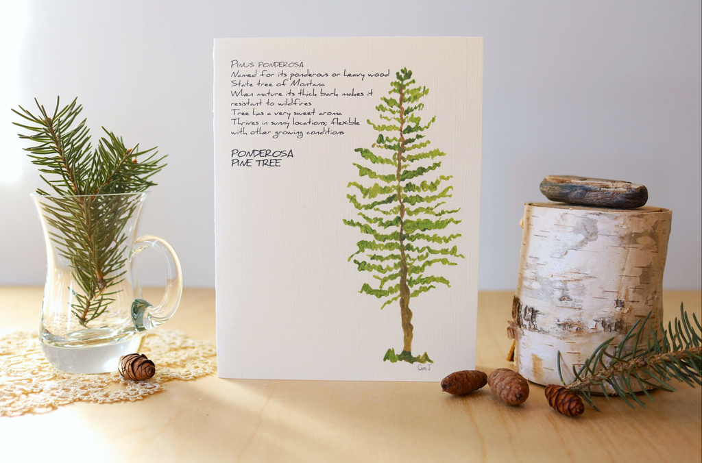 Watercolor card of a pine tree