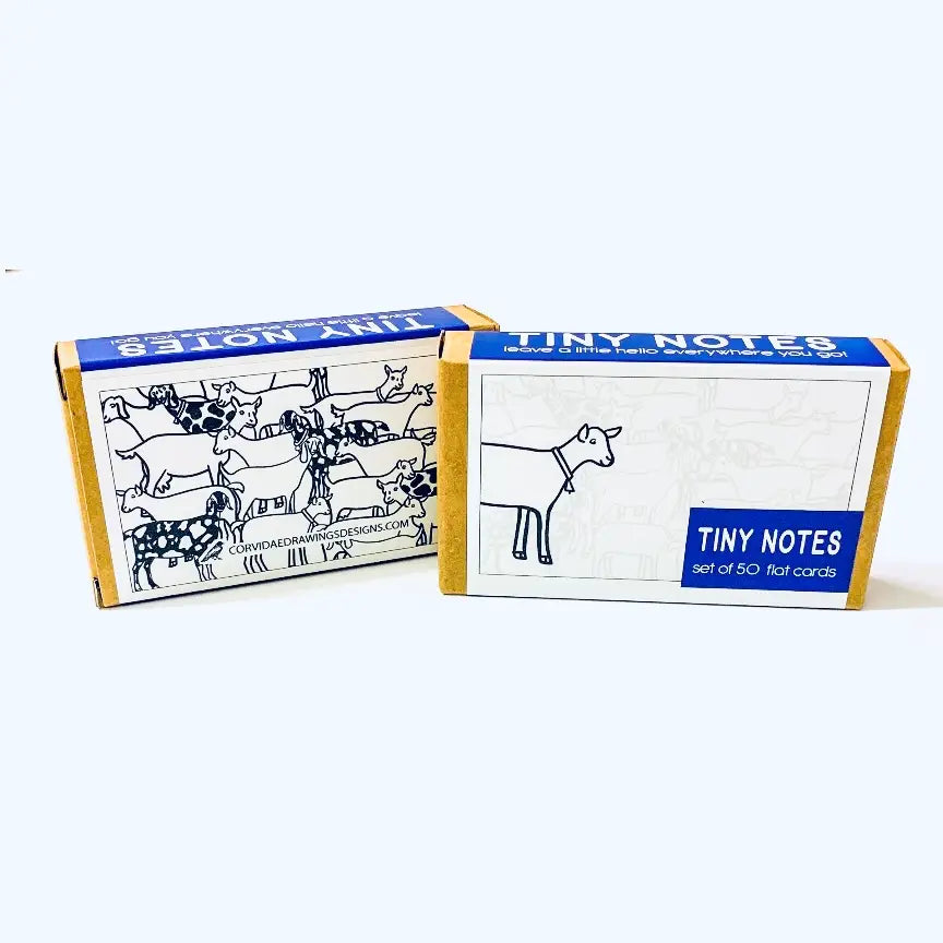 Picture shows the front and back of the "Goat" Tiny Notes on a white background. Front shows a single goat and the back shows several goats.